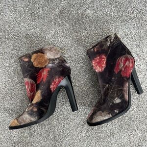 Velvet Floral Women's Ankle Boots